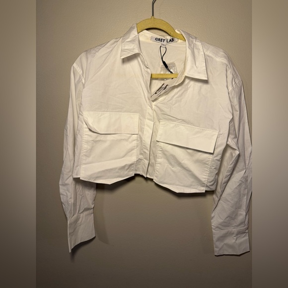 [grey lab] cropped white button up - Picture 2 of 7